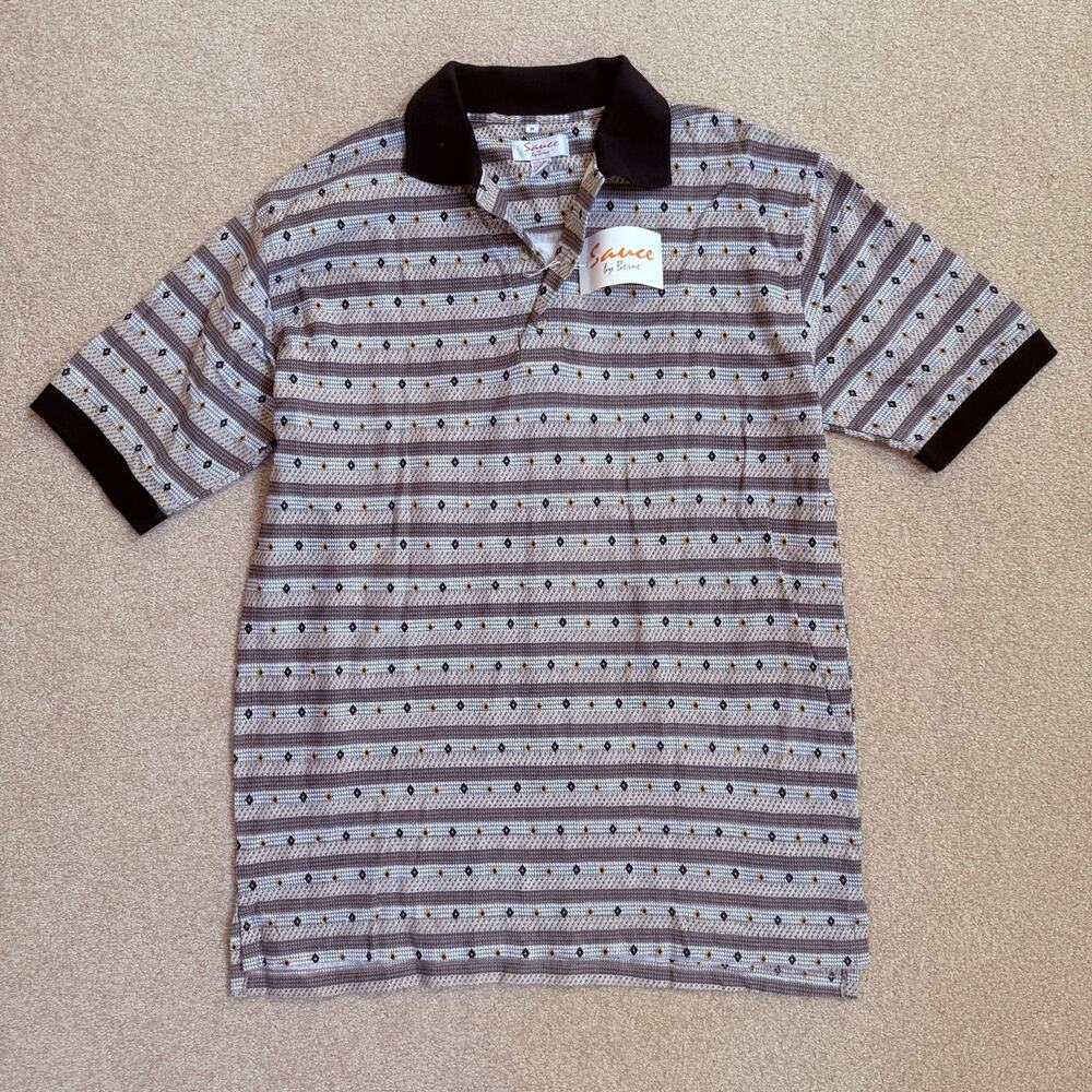 Vintage Sauce by Berne Cotton Golf Polo Shirt Diamond Stripe Men Medium NWT